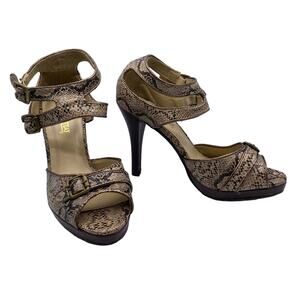Coup Detat Women Snakeskin Peep Toe Buckled Platform Heeled Sandals Size 7M